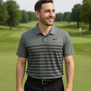 Nike Golf Dri-Fit Heathered Gray Striped Polo Shirt – Small Men’s Athletic / Gol